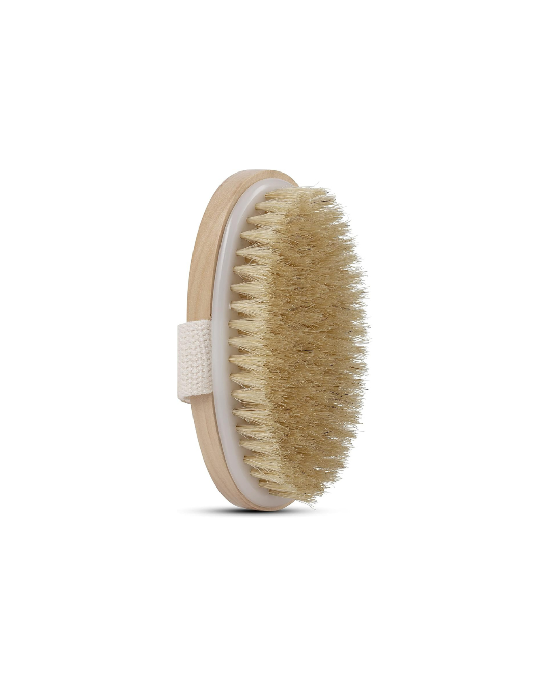 Body brush with natural bristles on a white background