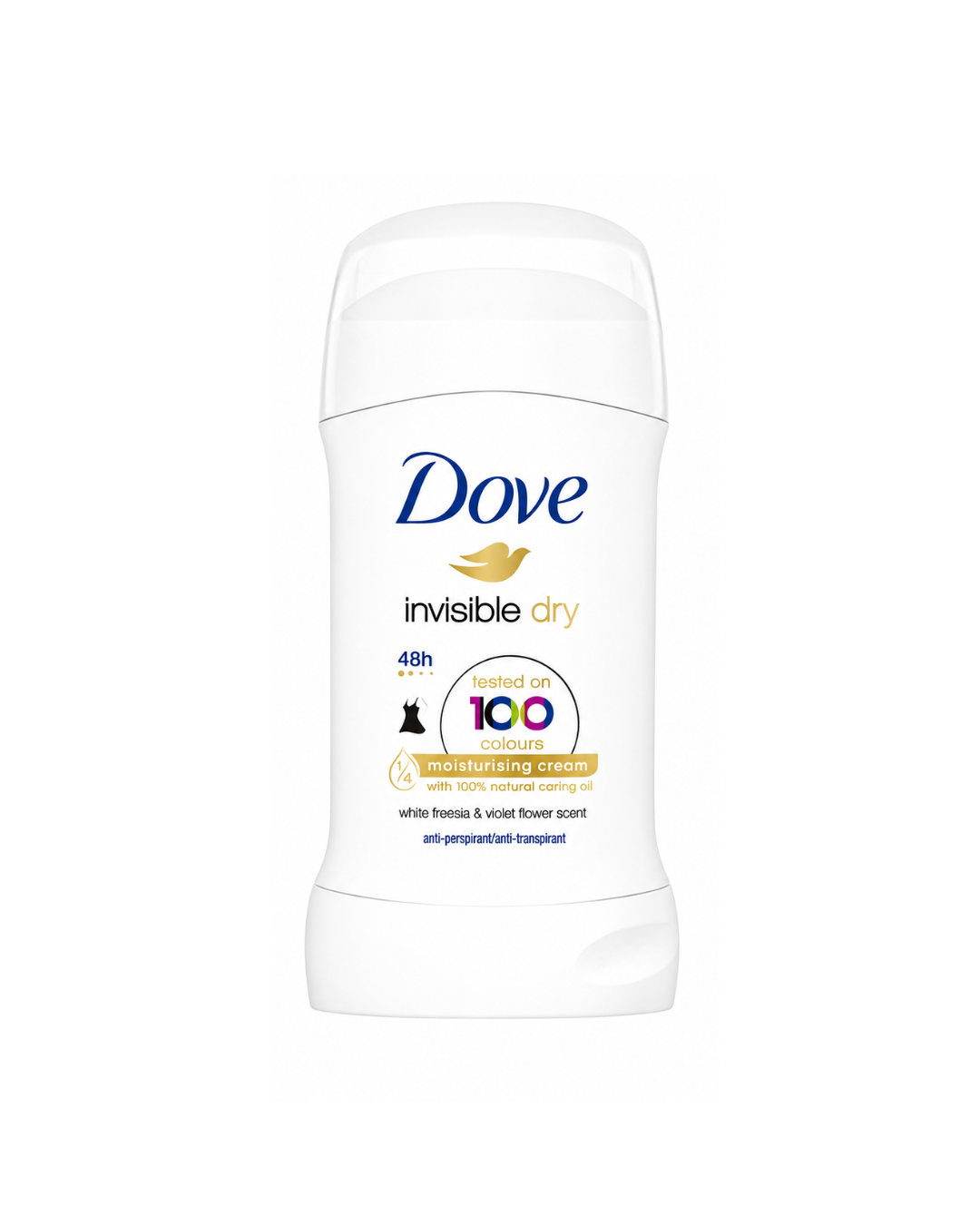 Dove invisible dry deodorant stick on a white background