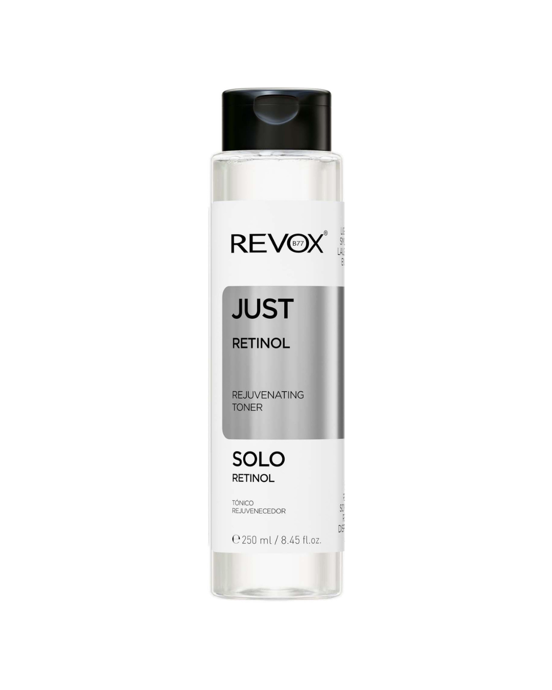 Revox Just Retinol toner bottle on a white background