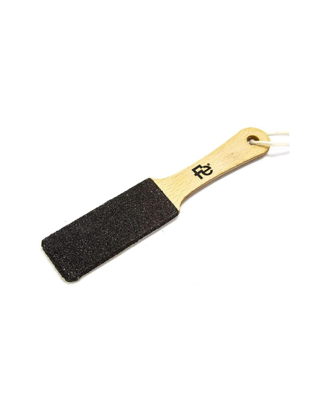 Black sanding block with wooden handle on a white background