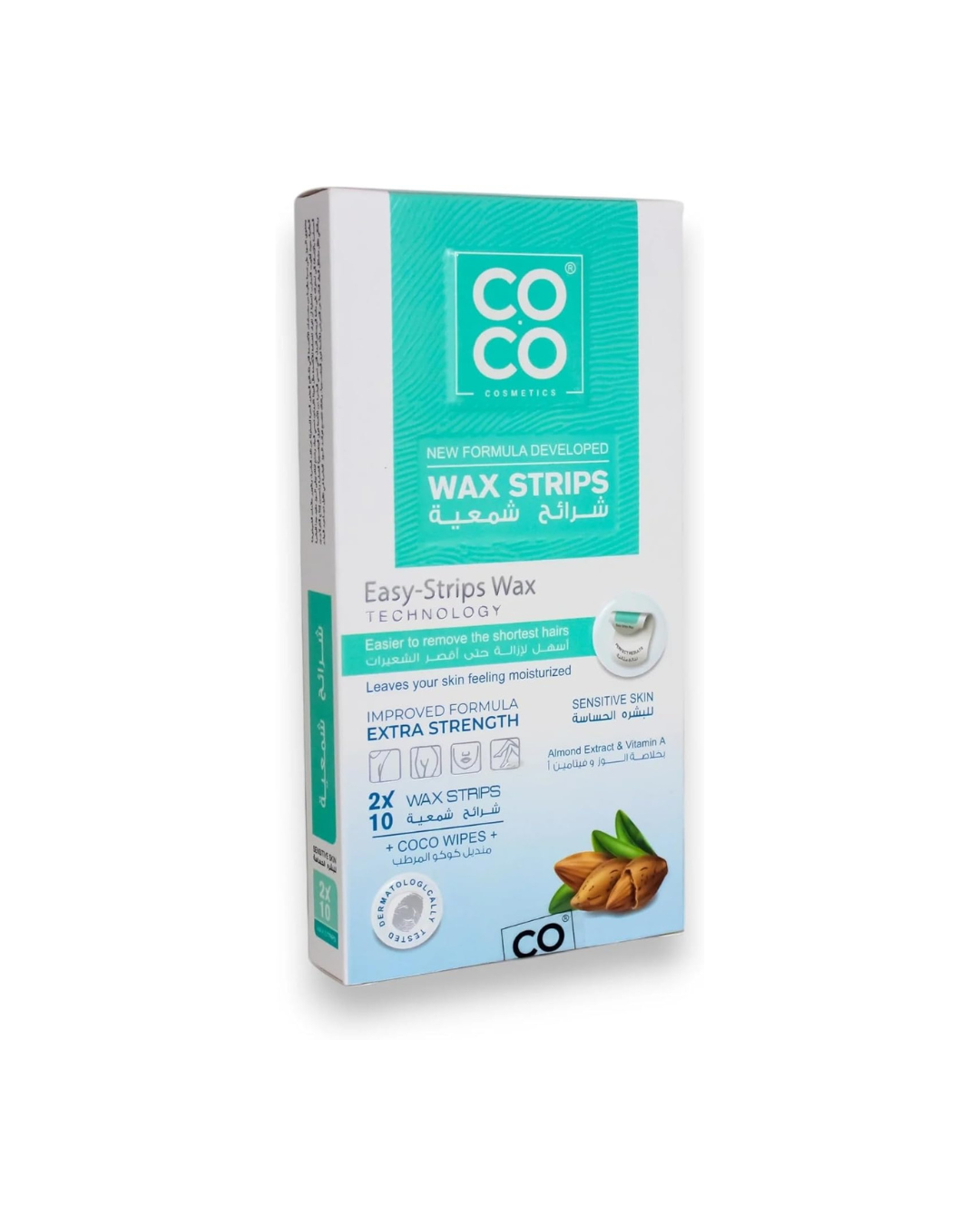 Box of COCO wax strips on a white background