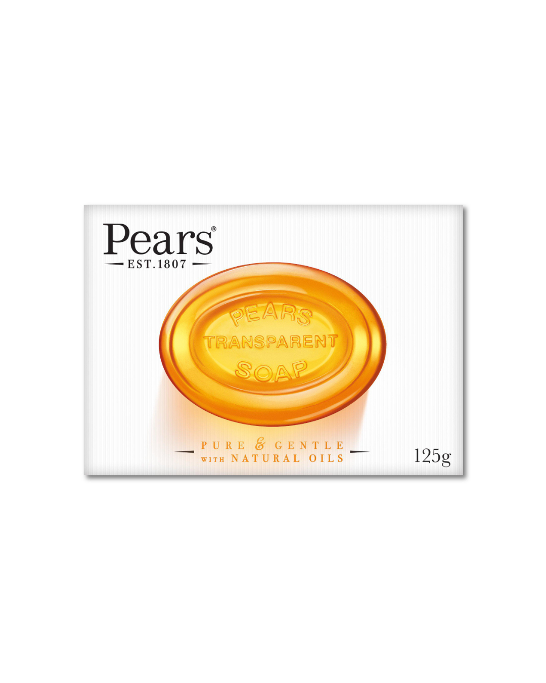 Pears transparent soap bar packaging on a white background