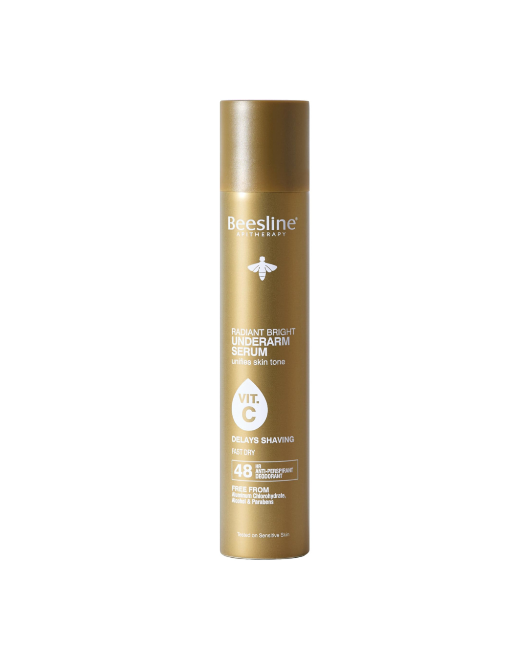 Beesline underarm serum bottle on a white background