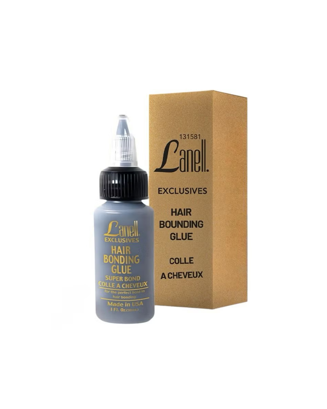 Lanell hair bonding glue bottle and box on a white background