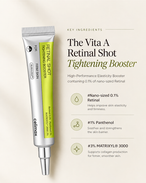 Key Ingredients poster of Celimax The Vita-A Retinal Shot Tightening Booster 15 ml retinal serum.