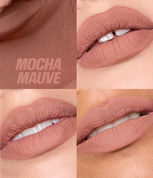 Lipstick shade swatch labeled 'Mocha Mauve' on a neutral background