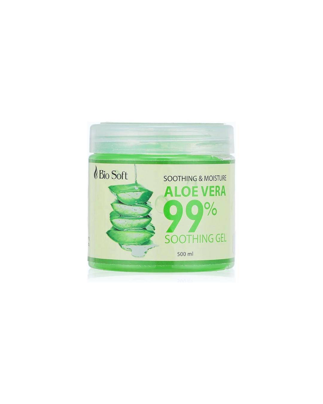Jar of Bio Soft Aloe Vera 99% Soothing Gel on a white background