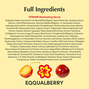 EQQUAL BERRY Deep Cera Vitamin Illuminating Serum 30 ml brightening and hydrating facial serum full ingredients yellow poster