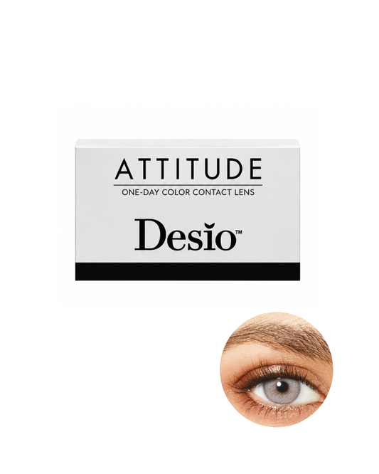 Desio Attitude one-day color contact lens packaging with a sample lens displayed.