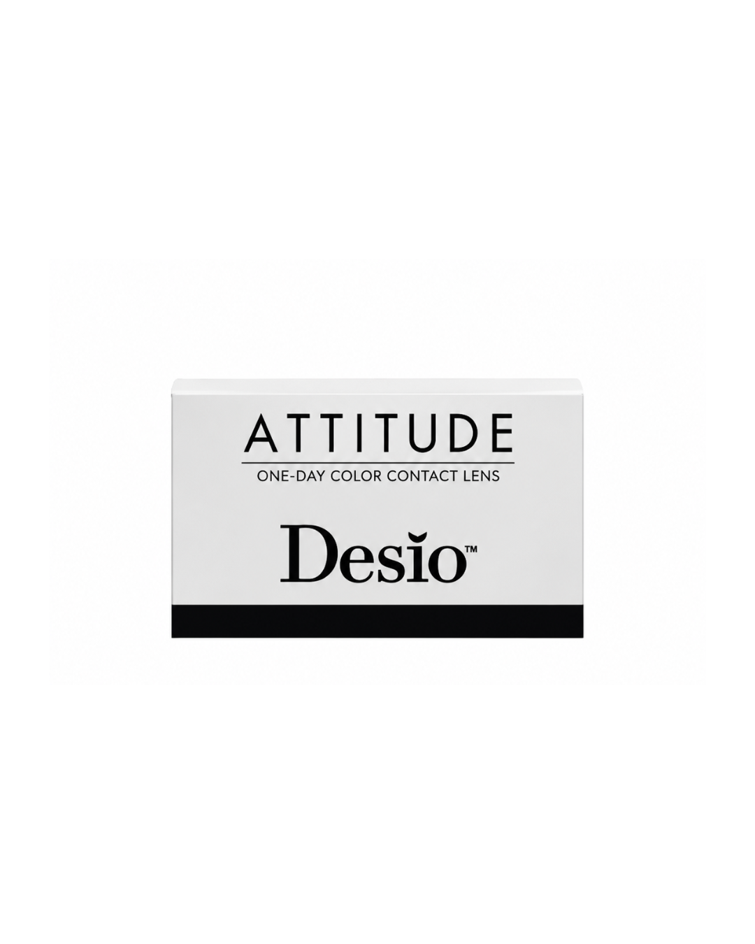 Desio contact lens case with 'Attitude' branding on a white background