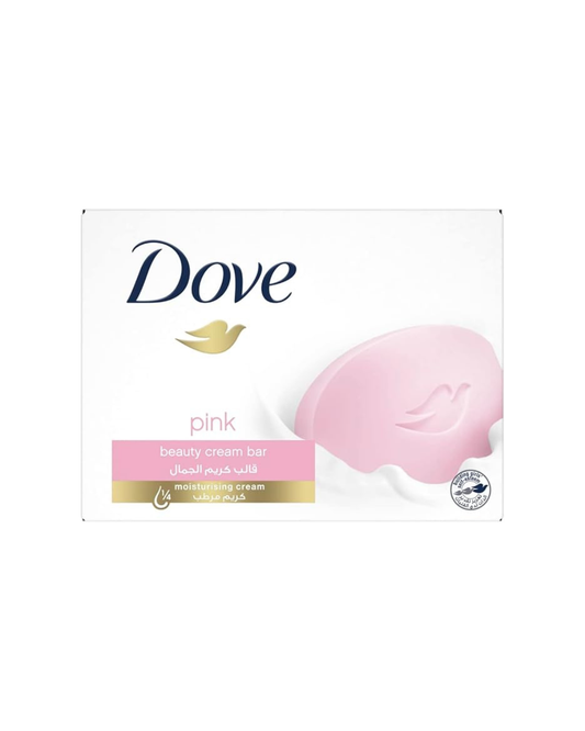 Dove pink beauty cream bar packaging on a white background