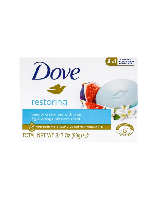 Dove restoring beauty cream bar packaging on a white background