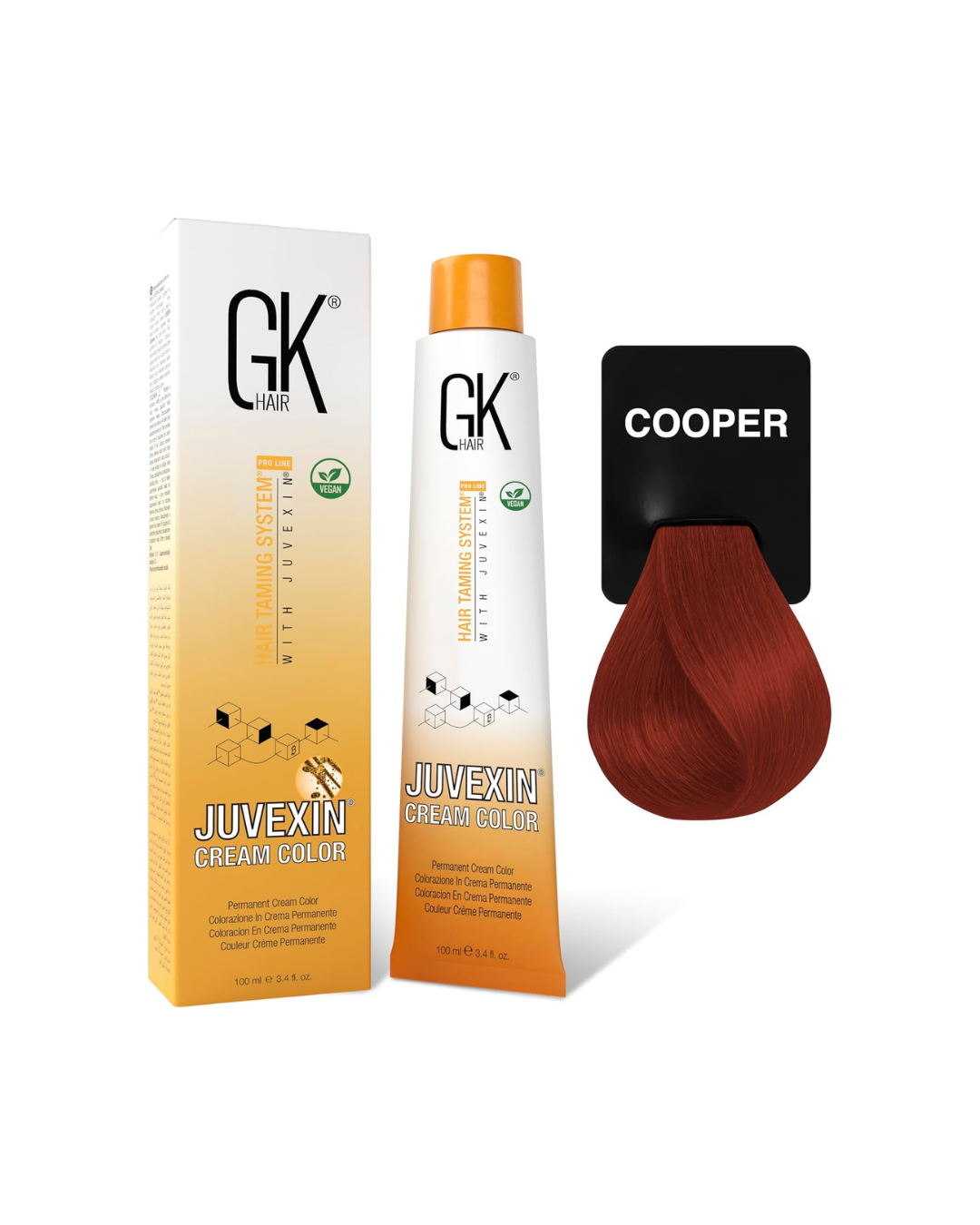GK Hair Juvexin Cream Color with packaging and color swatch on a white background