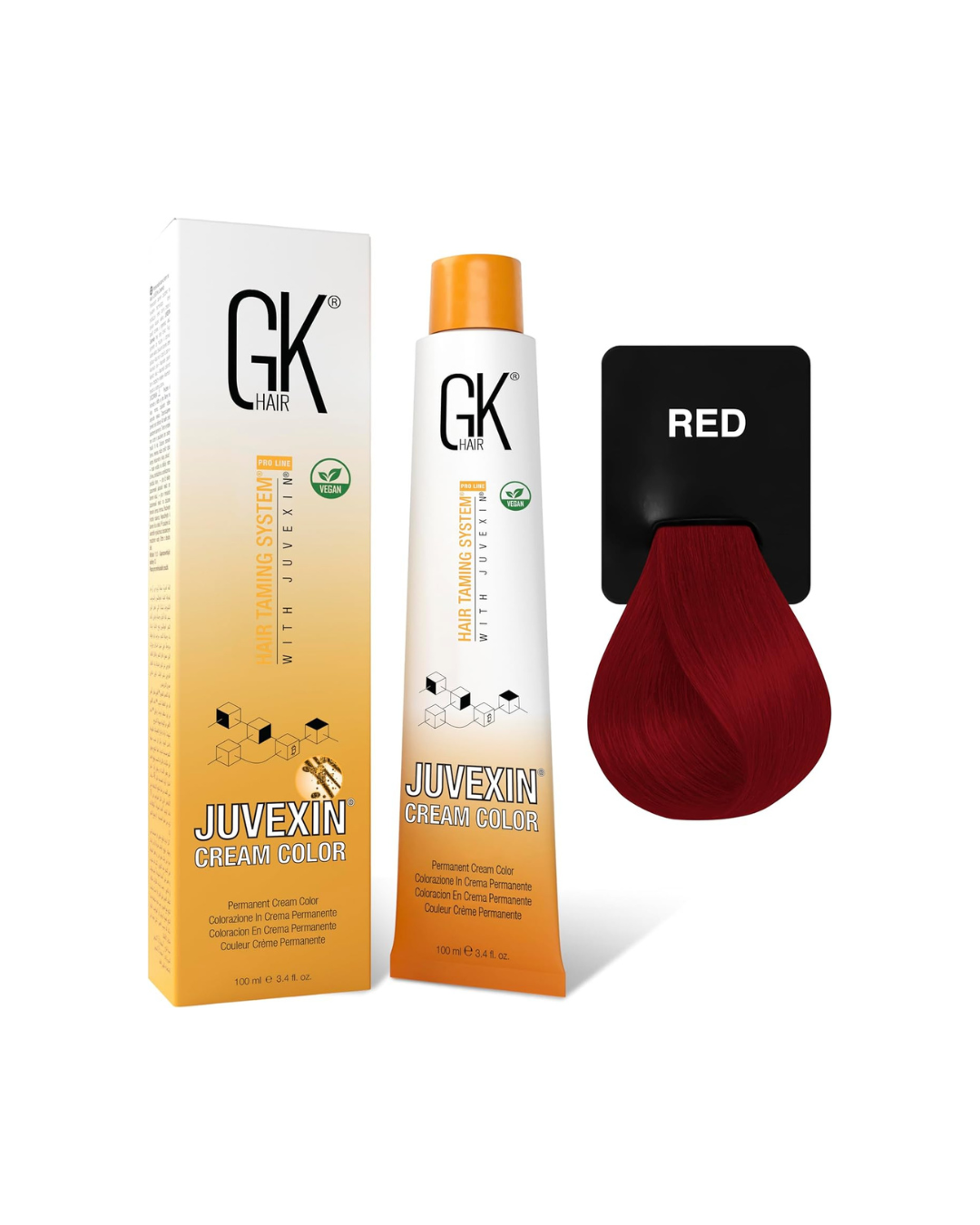 GK Hair Juvexin Cream Color with packaging and color swatch on a white background