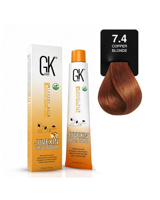 GK Hair Juvenix Cream Color with packaging and color swatch on a white background