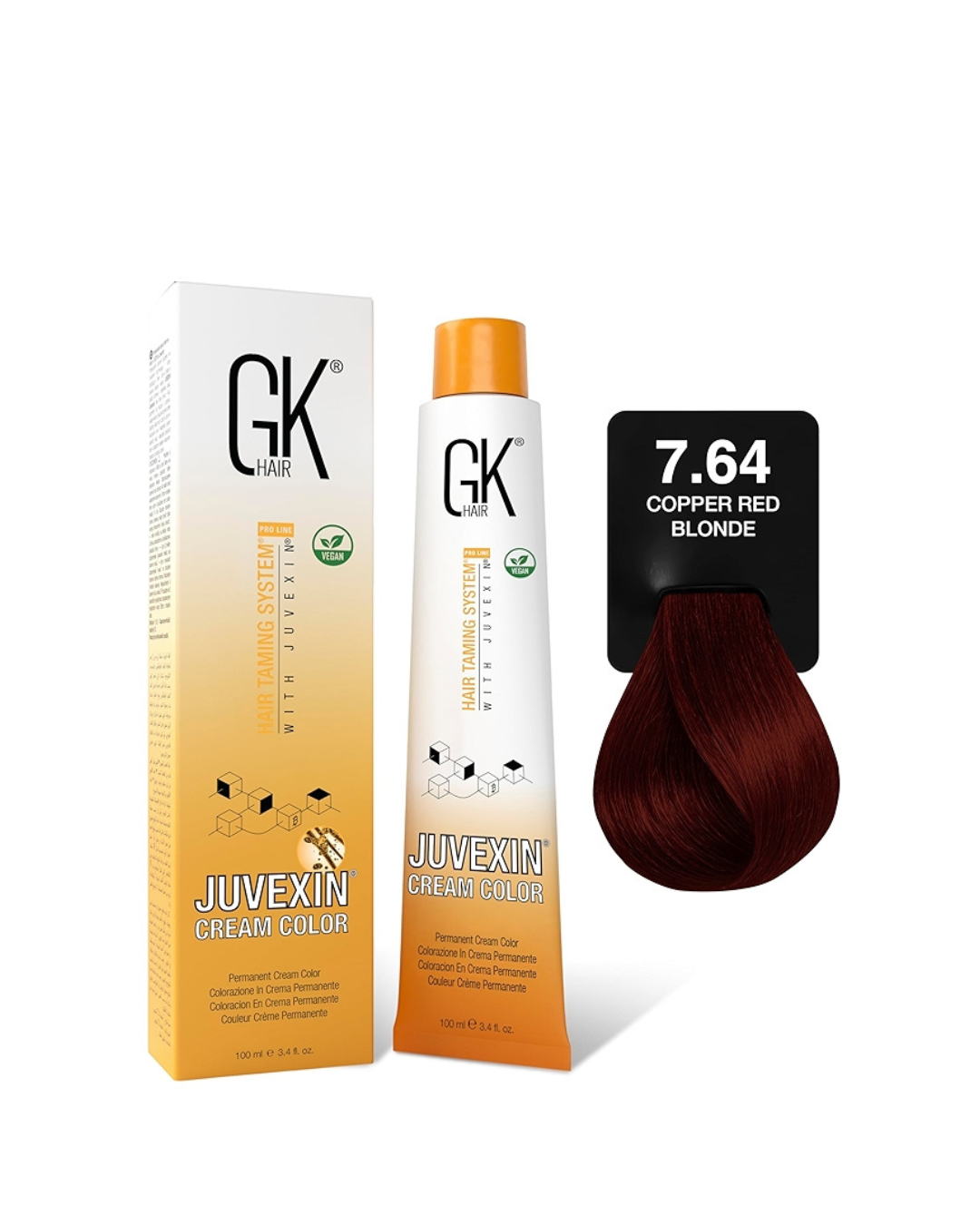 GK Hair Juvenexin Cream Color with packaging and color swatch on a white background