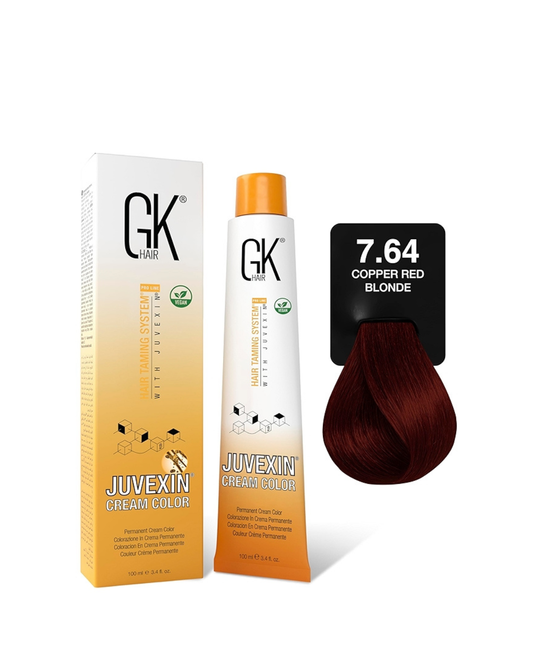 GK Hair Juvenexin Cream Color with packaging and color swatch on a white background