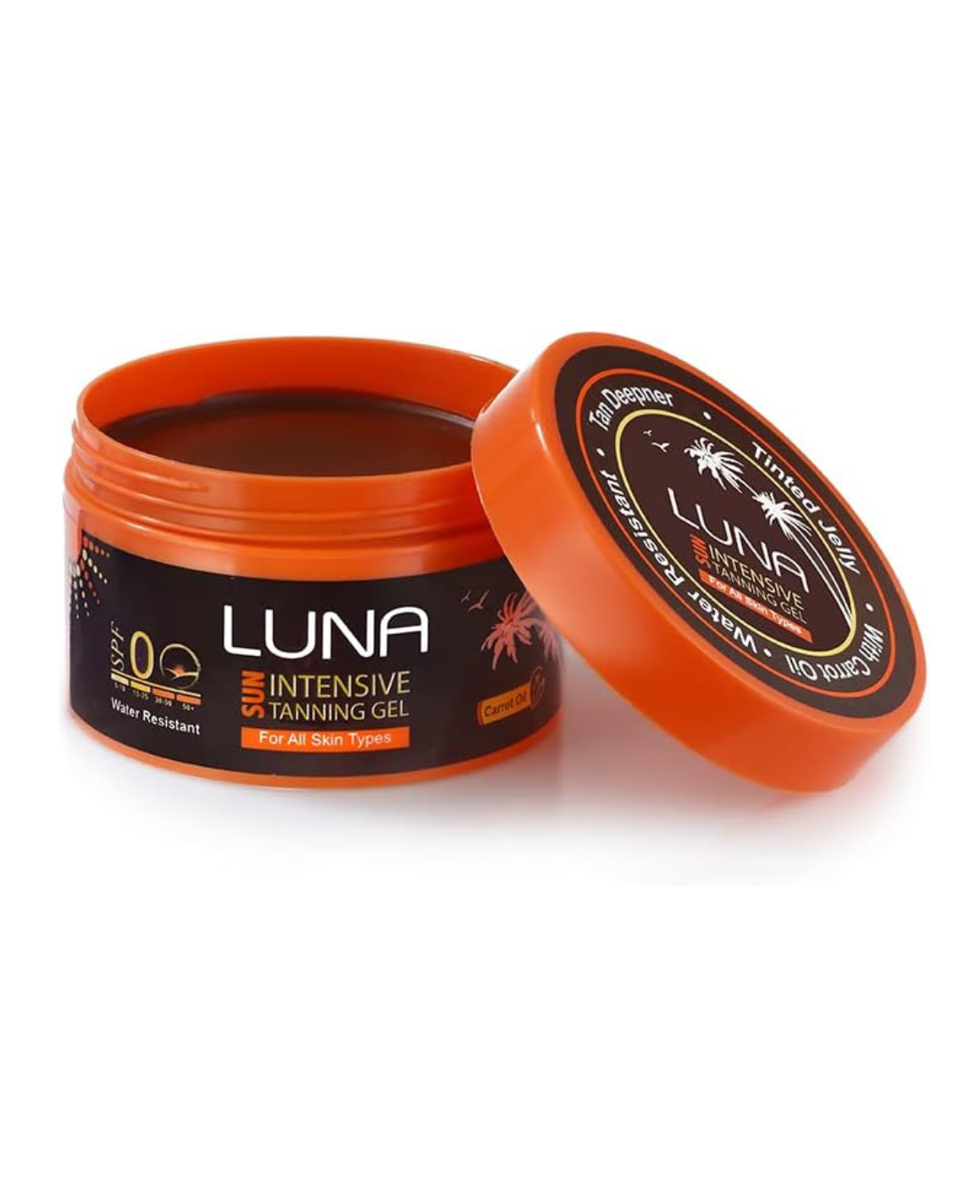 Luna Tanning jar on white background