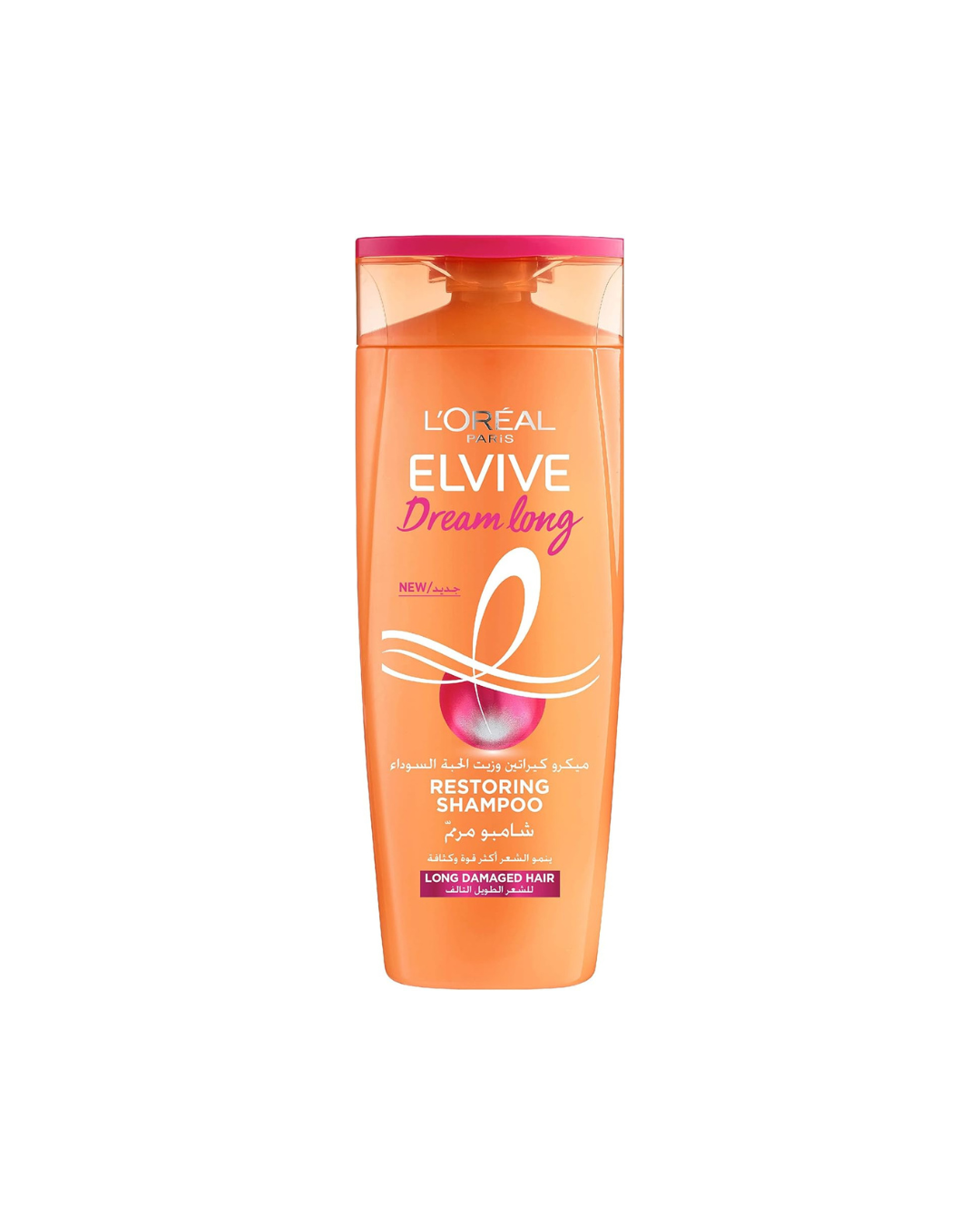 L'Oreal Elvive Dream Long shampoo bottle on a white background