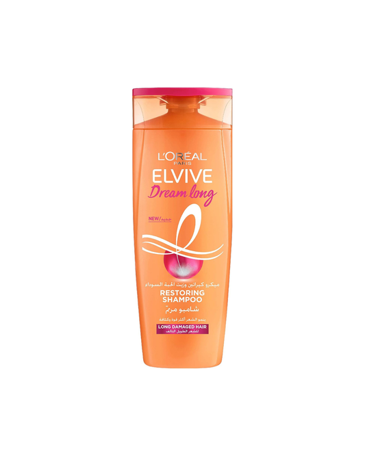 L'Oreal Elvive Dream Long shampoo bottle on a white background