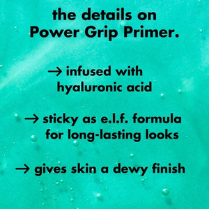 Text on a teal background describing features of Power Grip Primer.