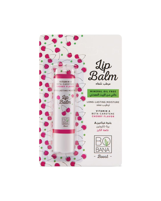 Bobana Lip balm packaging with cherry design on a white background