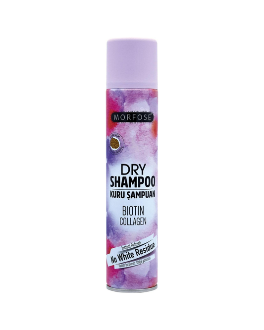Can of Morfoss dry shampoo with colorful label on a white background