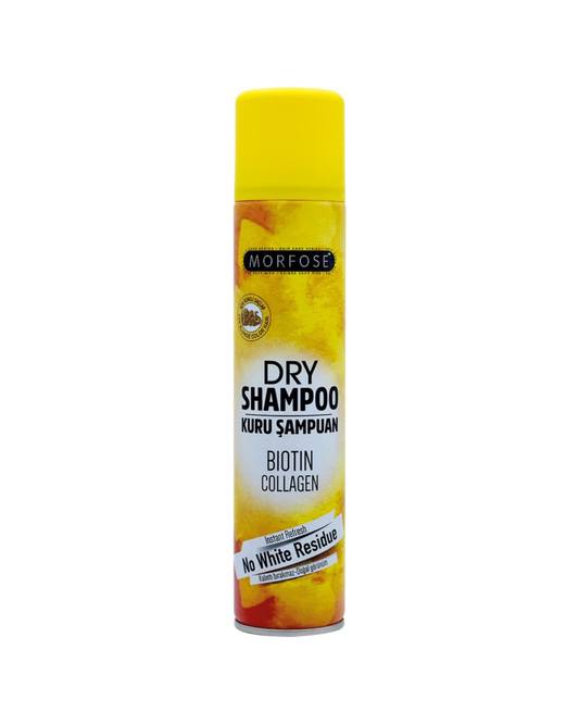 Can of Morfose dry shampoo with yellow cap on a white background