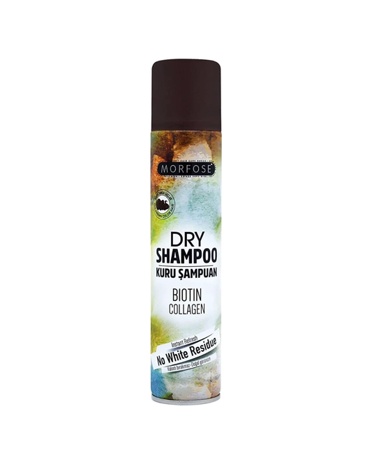 Can of Morfose dry shampoo with visible branding on a white background
