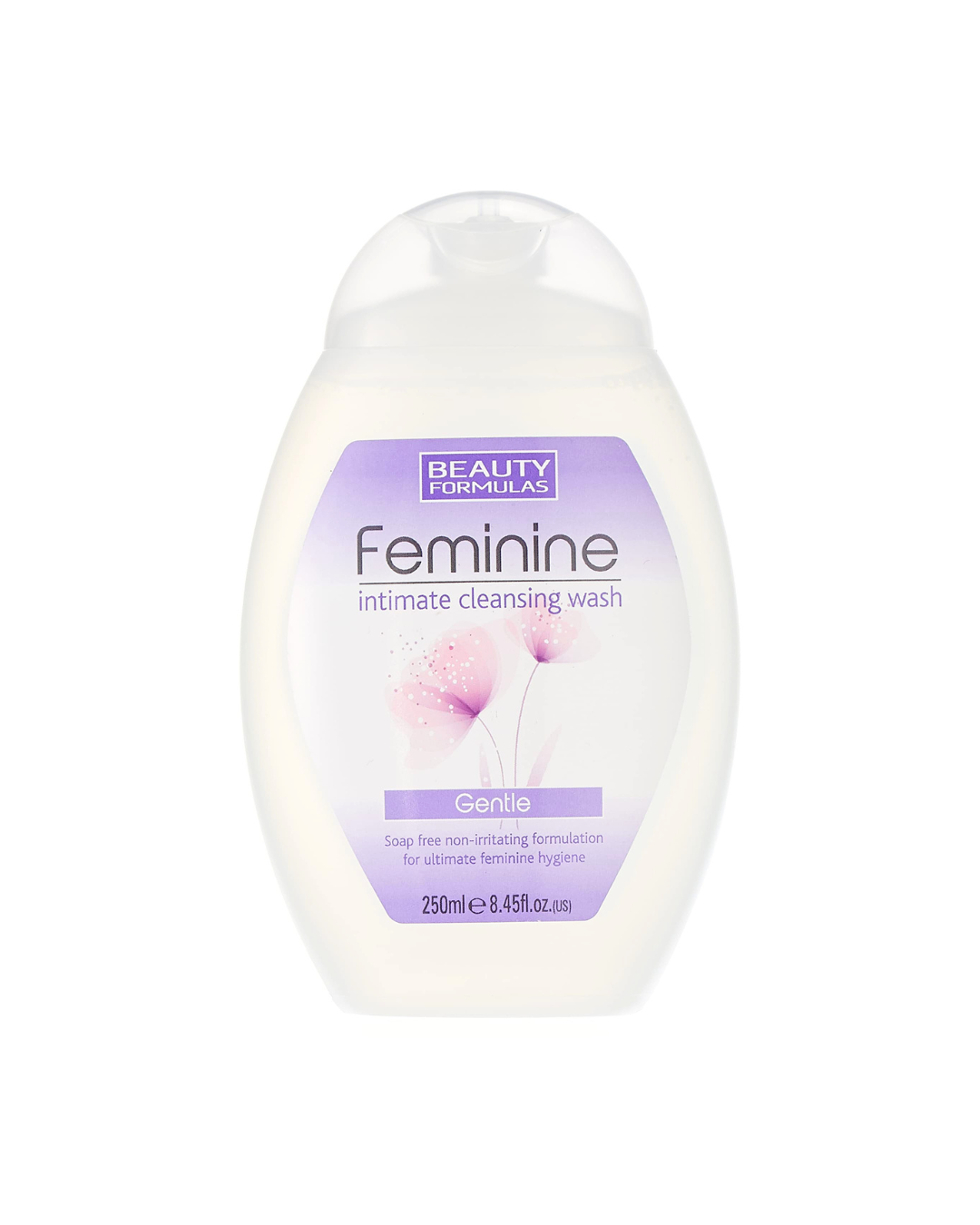 Bottle of Beauty Formulas Feminine Intimate Cleansing Wash on a white background