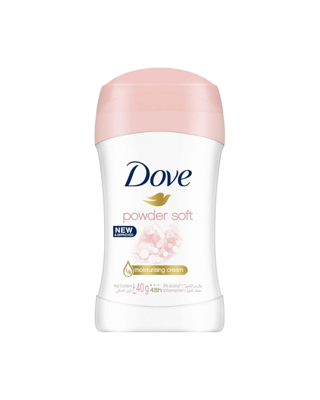 Dove powder soft deodorant stick on a white background
