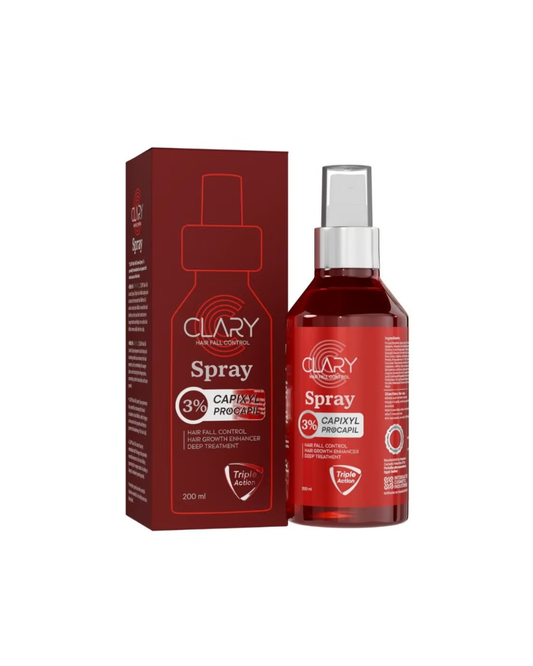 Red Clary spray bottle and packaging on a white background
