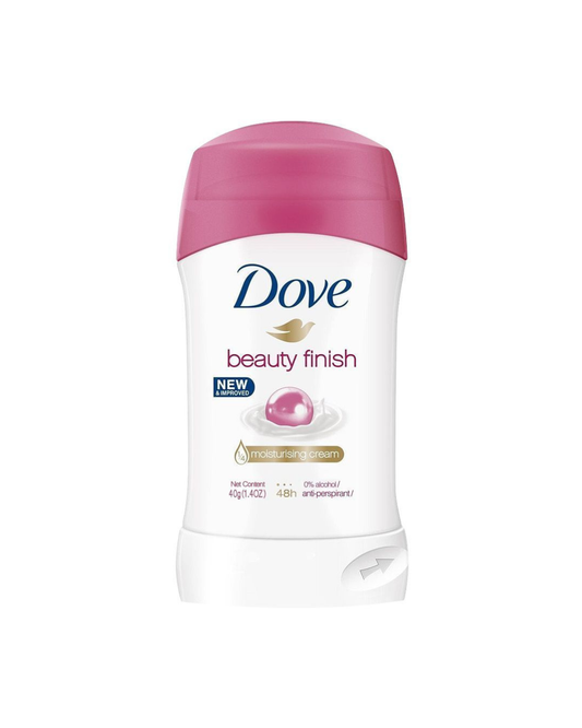 Dove beauty finish deodorant stick on a white background