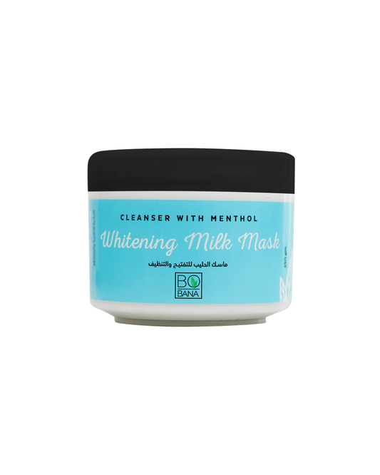 Bobana Whitening milk mask jar with blue label and black lid on a white background