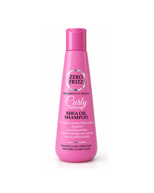 Zero Frizz Pink Bottle Shampoo on white background