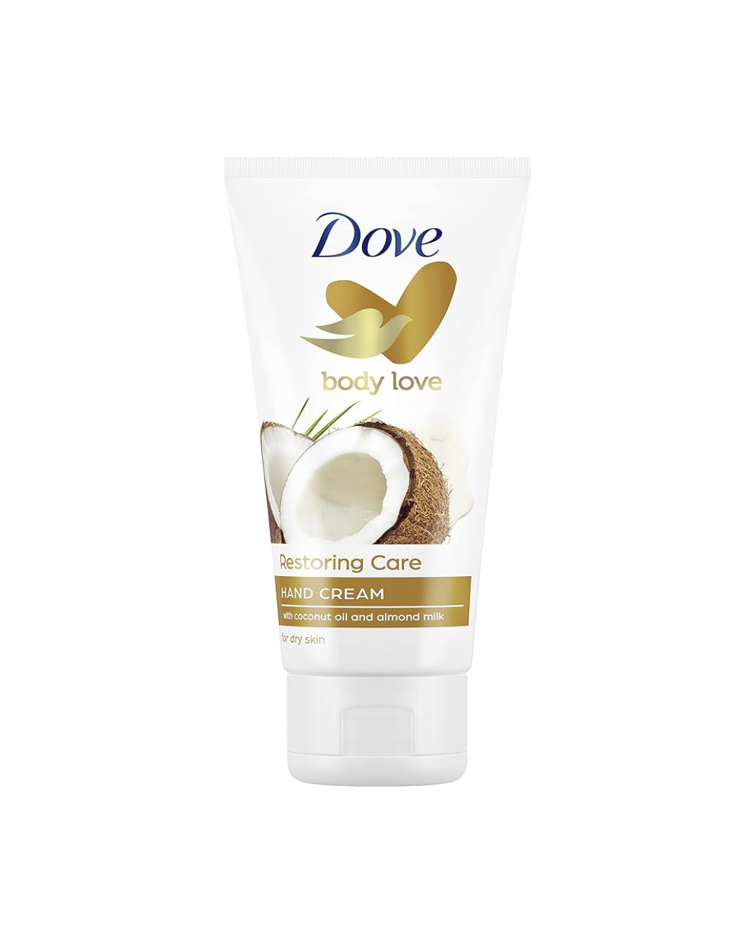 Dove body love hand cream tube on a white background
