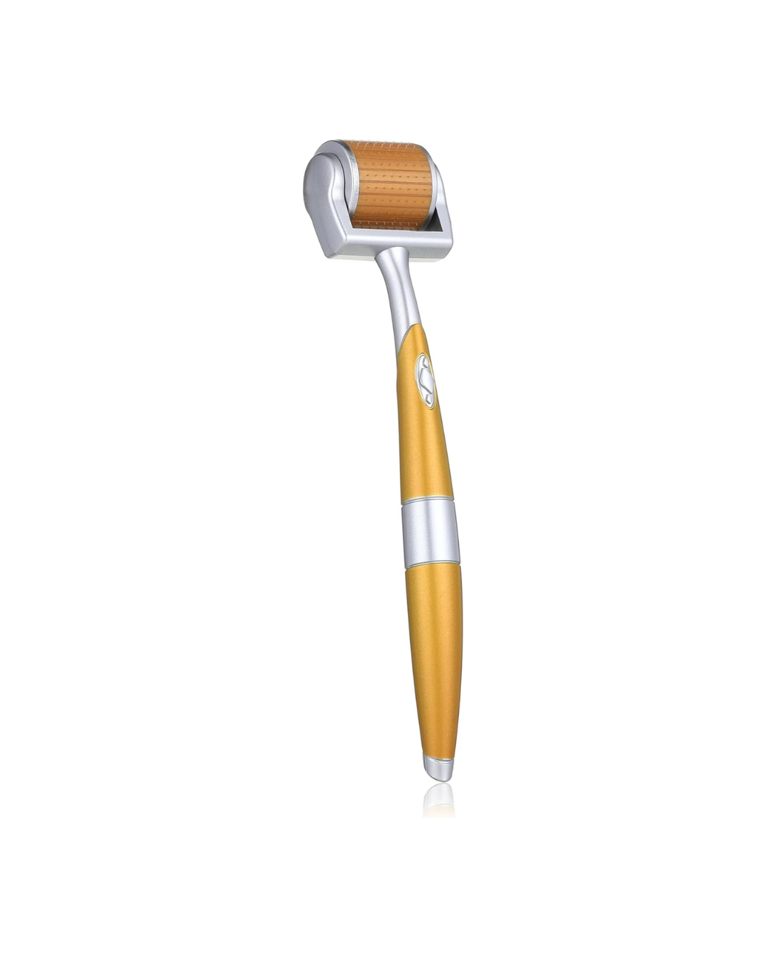 Gold and silver derma roller on a white background