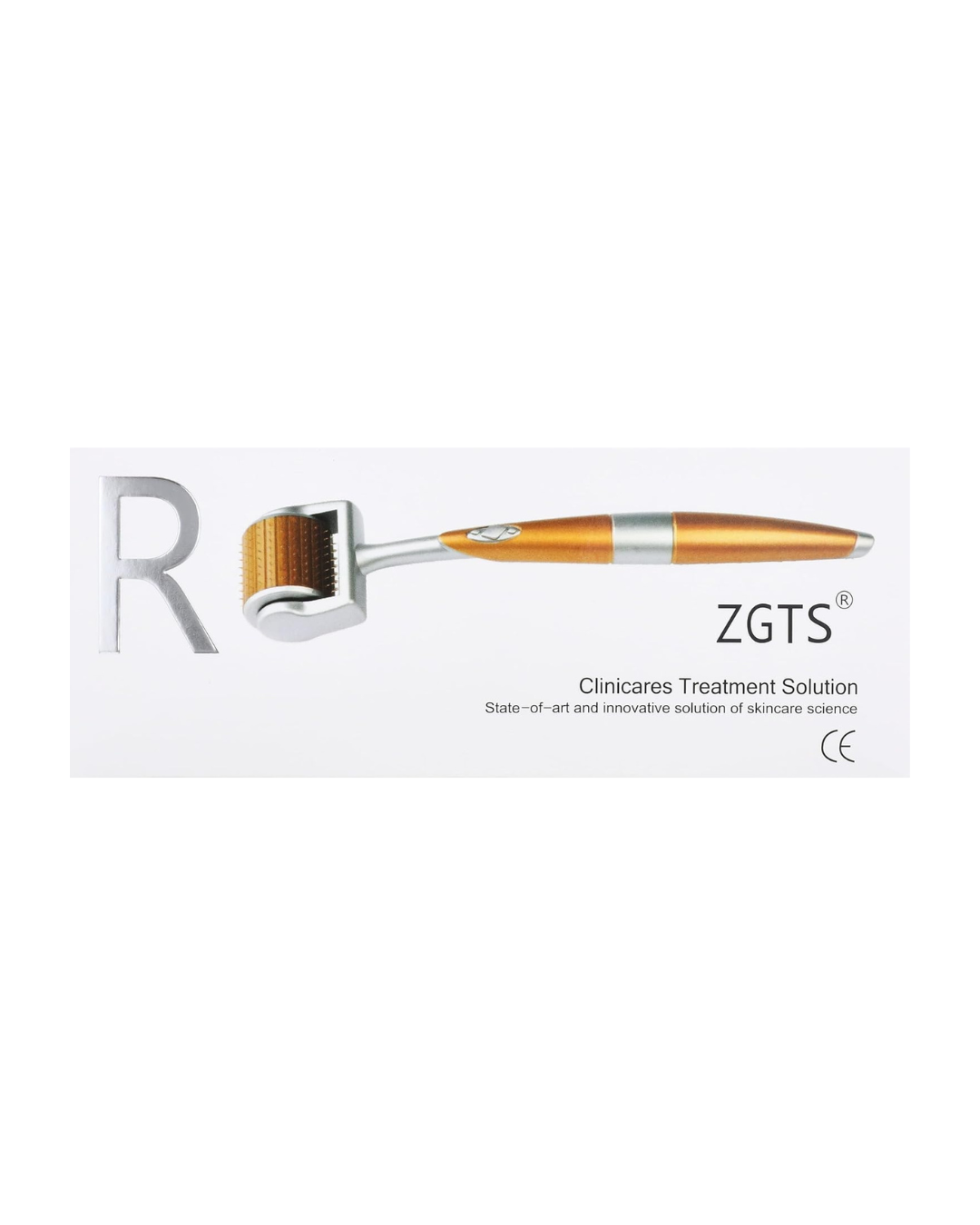 Gold and silver derma roller packaging on a white background
