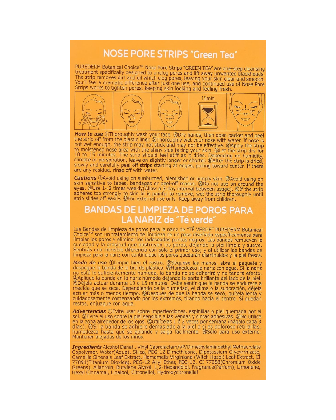 Instructions for nose pore strips on an orange background