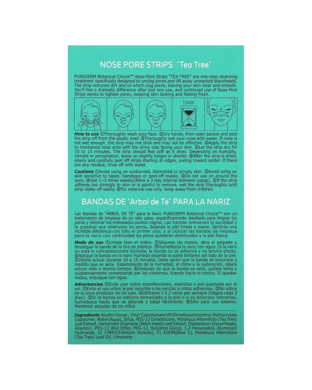 Teal packaging with text and icons on a white background