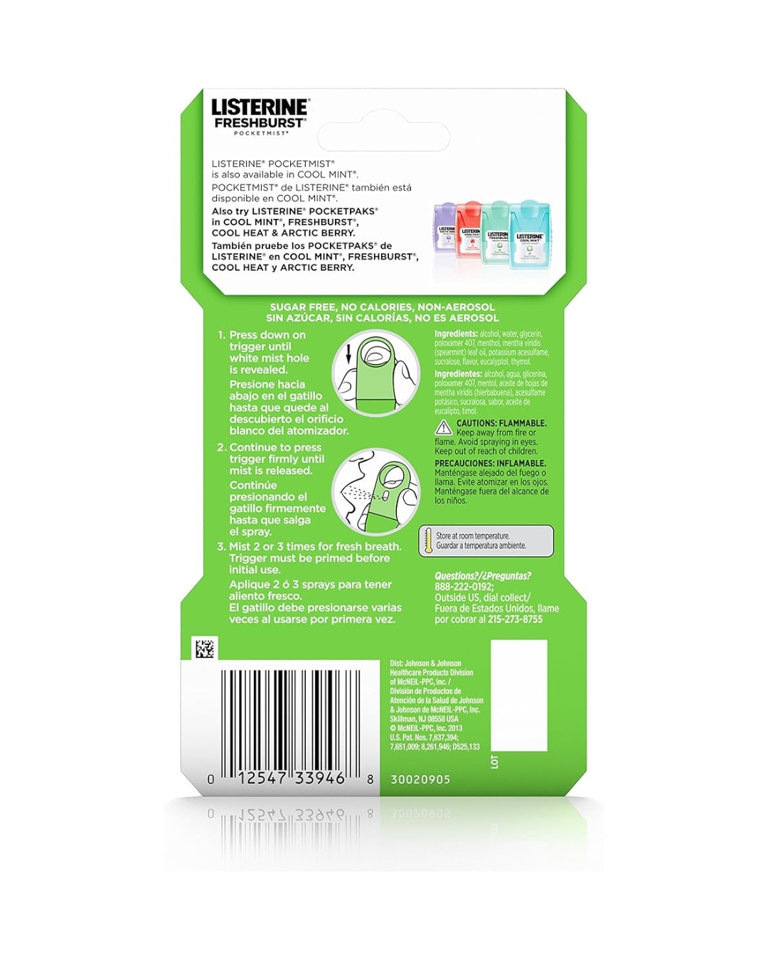 Green Listerine mouthwash packaging on a white background