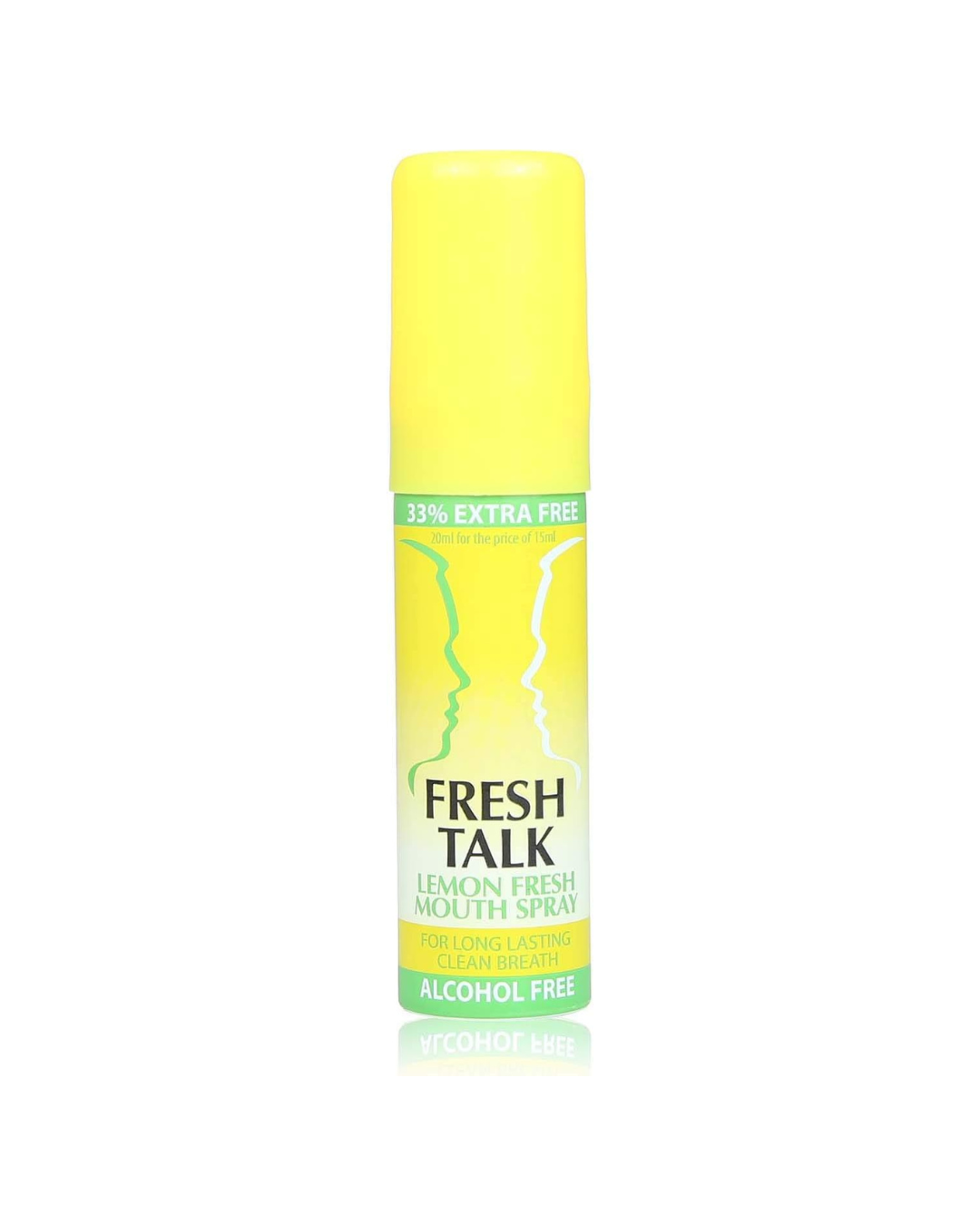 Yellow bottle of Fresh Talk Lemon Fresh mouthwash on a white background