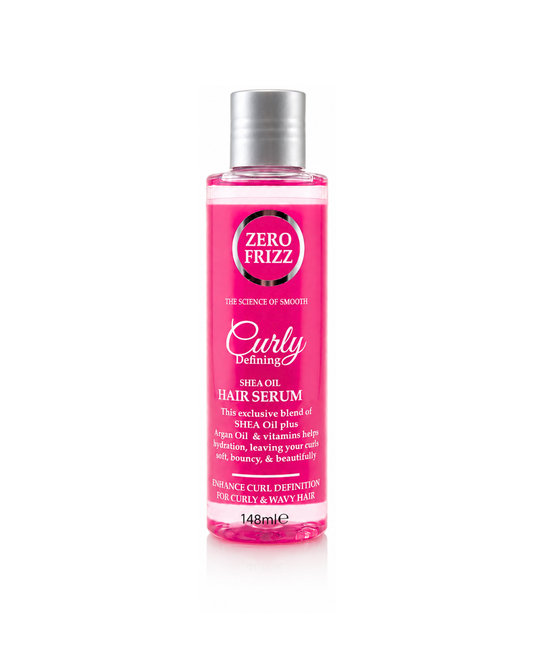 Zero Frizz Curly Shea Oil Hair Serum bottle on a white background