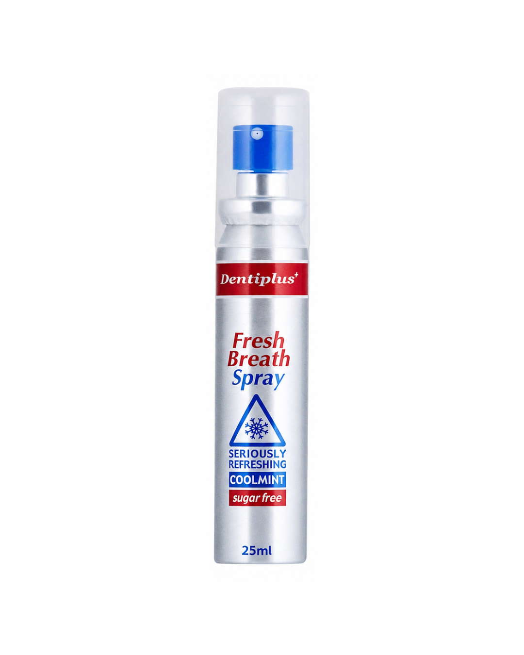 Dentiplus fresh breath spray bottle on a white background