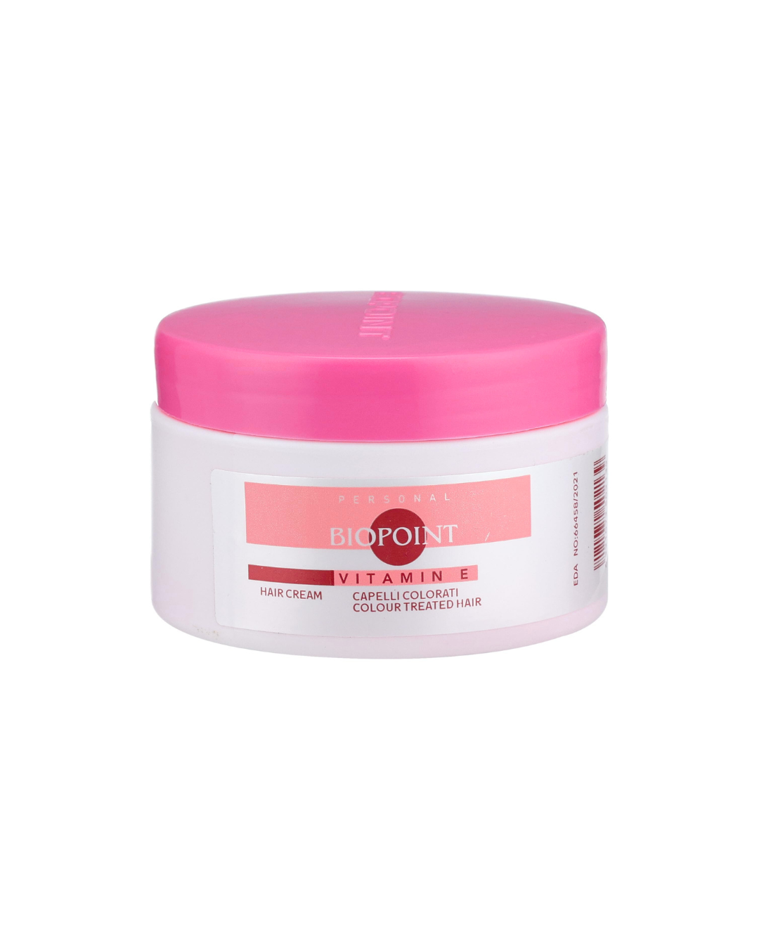 Biopoint hair care product jar with pink lid on a white background