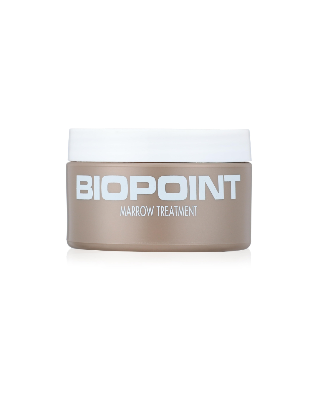 Brown jar and white lid and a BIOPOINT logo on a white background