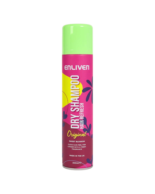 Enliven dry shampoo can on a white background