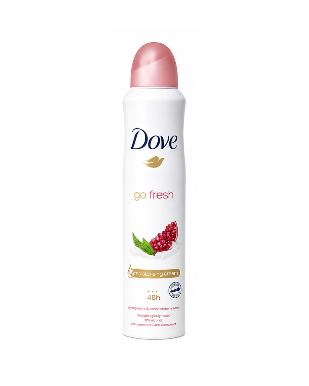 Dove go fresh deodorant spray bottle on a white background