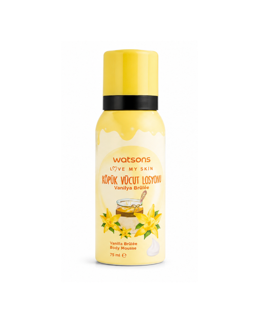 Watsons body lotion bottle with vanilla flavor on a white background