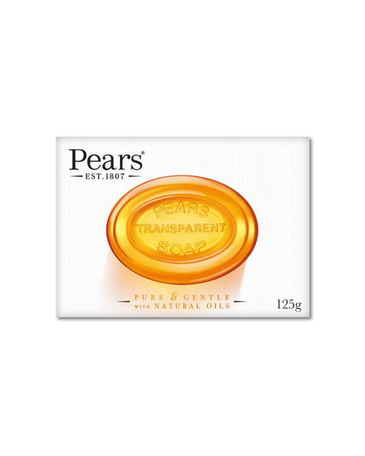 Pears transparent soap bar packaging on a white background